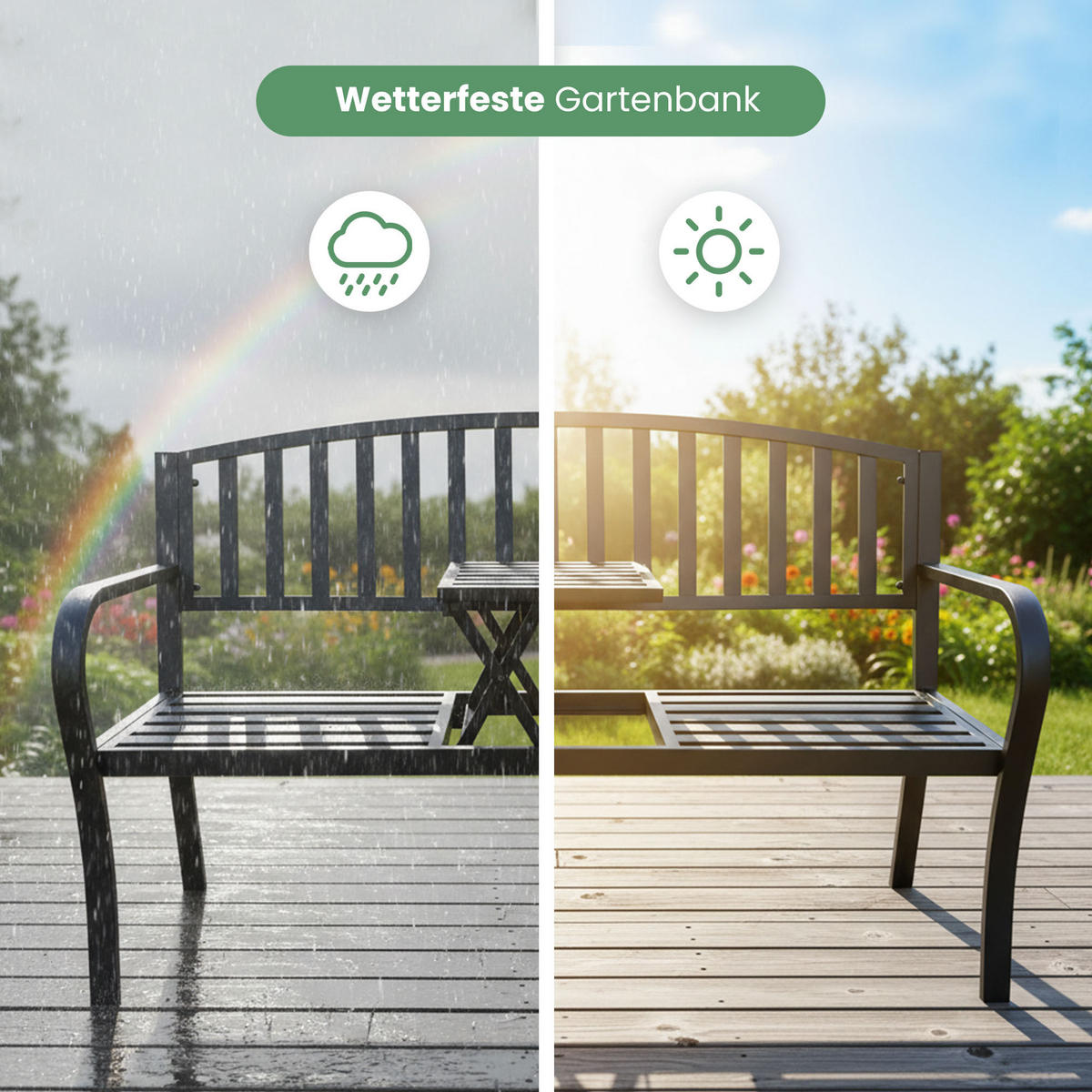 GARTENBANK DUO Schwarz 135 x 82,5 x 57 cm - Schwarz, Metall (135/82.5/57cm) - Akord