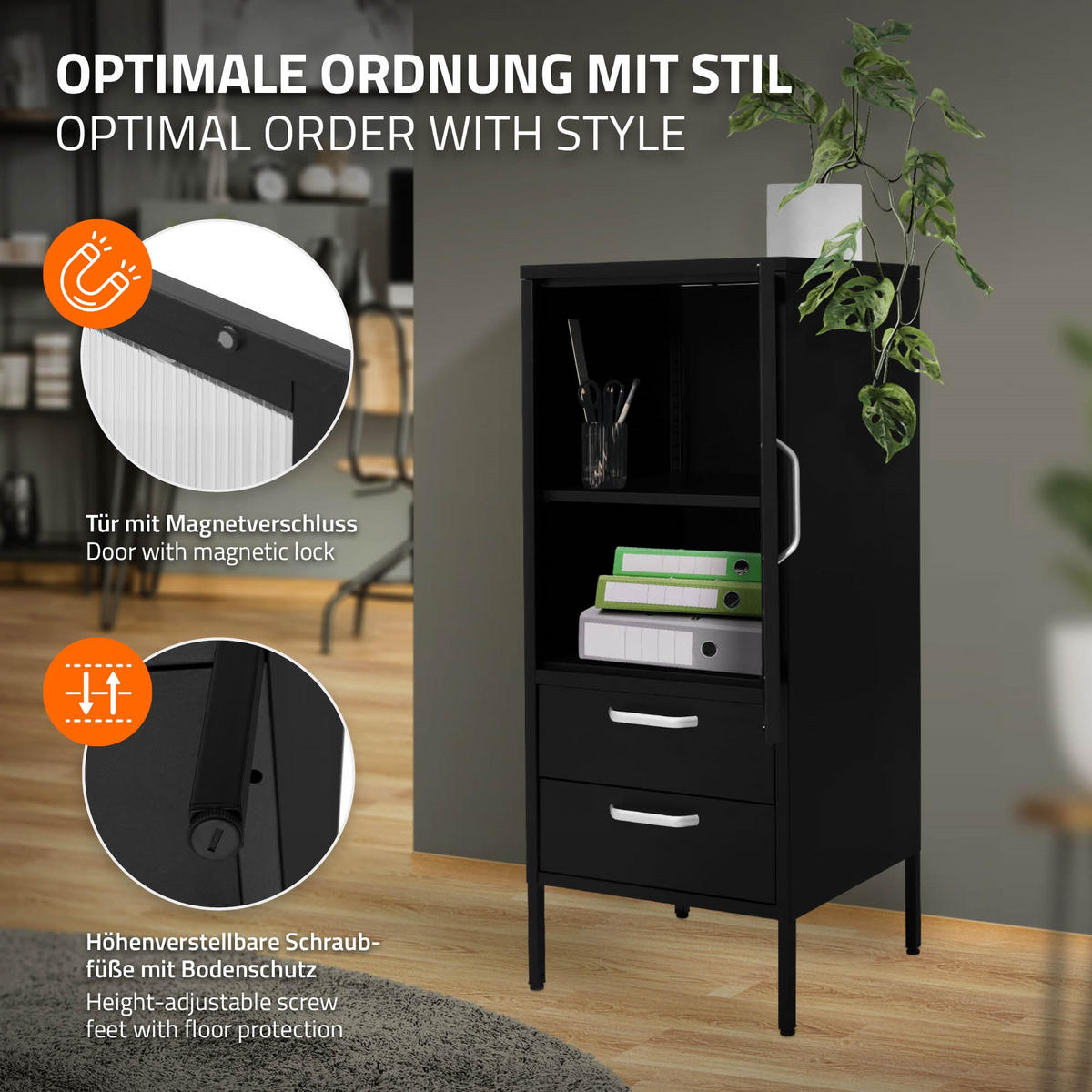 VITRINENSCHRANK Schwarz 42/40/102 cm - Schwarz, Metall (40/102/42cm) - ML-DESIGN
