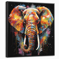 LEINWAND Bilder mit Rahmen - Elefant - Graffiti - Schwarz - Tiere - Farben - 50x50 - Schwarz, Textil (50/50cm) - MuchoWow