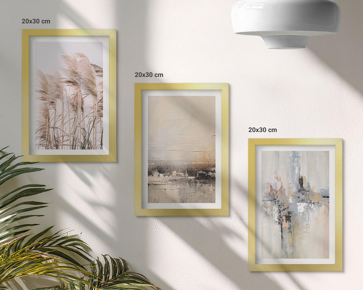 WANDBILDER 3er Set - 20x30 cm Goldrahmen - Abstrakte Vegetationsmuster - Goldfarben, Kunststoff (20/30cm) - ArtPrintCave