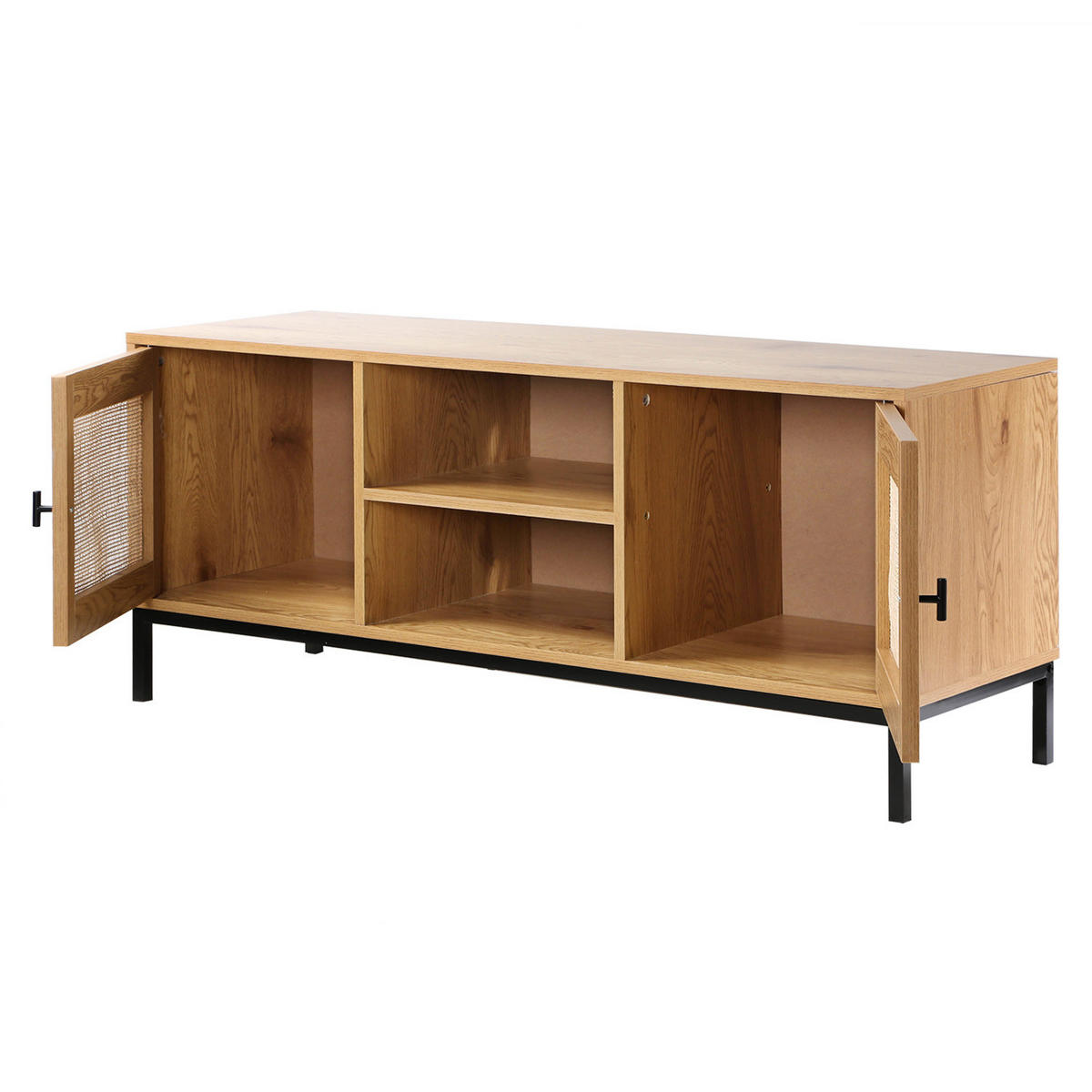 TV-MÖBEL mit 2 Türen, Rattangeflecht und 2 Ablagen - L120cm - Eschefarben, Holzwerkstoff (39/51/45cm) - Calicosy
