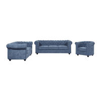 COUCHGARNITUR mit Sessel - 6 Personen - Stoff - Blau CHESTERFIELD - Blau, Holz/Textil (205/72/88cm) - Vente-Unique