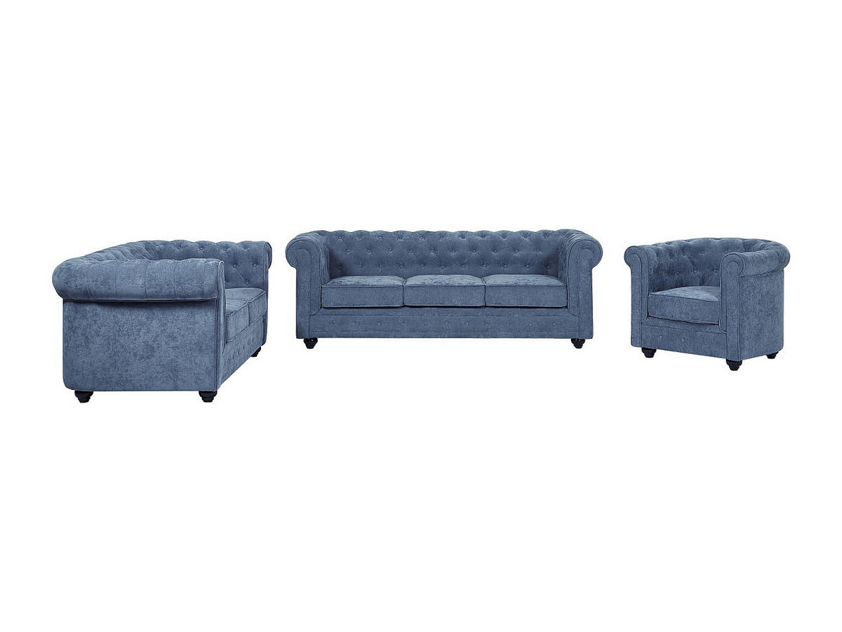 SOFA 3-Sitzer & 2-Sitzer & Sessel - Stoff - Blau - CHESTERFIELD - Blau, Textil (88/72/205cm) - Vente-Unique
