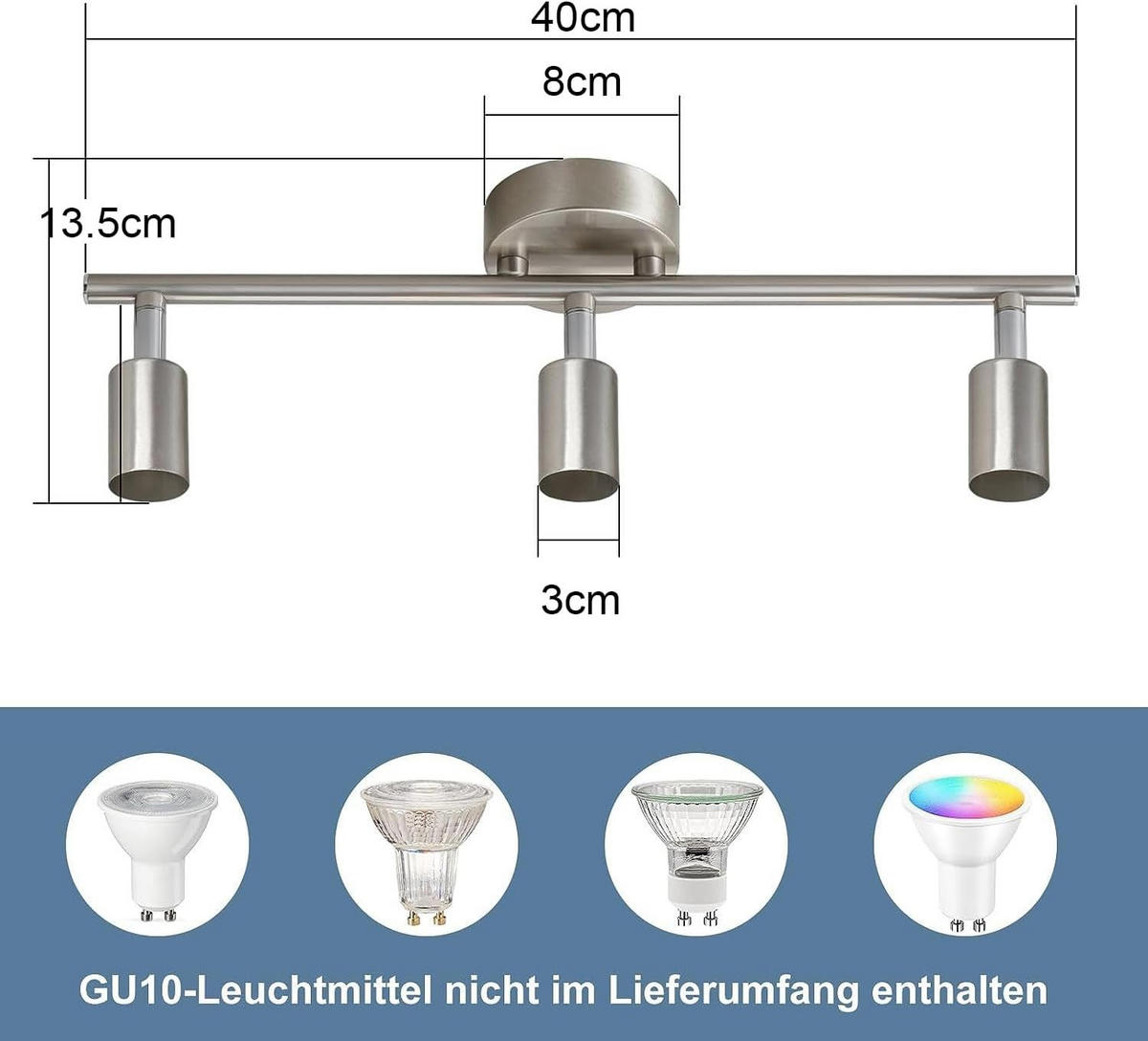 DECKENSTRAHLER Glühfeld 8/13/40 cm - Alufarben, Metall (40/8/13cm) - ZMH
