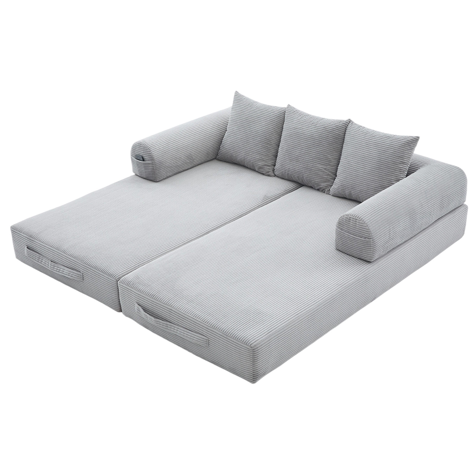 SOFA 200/94/67 cm aus Cord mit Metallgestell und 3 Kissen Hellgrau - Hellgrau, Textil (94/67/200cm) - Modenvie