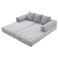 SOFA 200/94/67 cm aus Cord mit Metallgestell und 3 Kissen Hellgrau - Hellgrau, Textil (94/67/200cm) - Modenvie