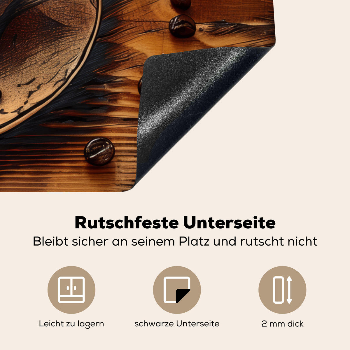 HERDABDECKPLATTE Kaffee - Vintage - Braun - Tasse - Holz 85x52 cm - Cappuccino, Kunststoff (85/0.2/52cm) - MuchoWow