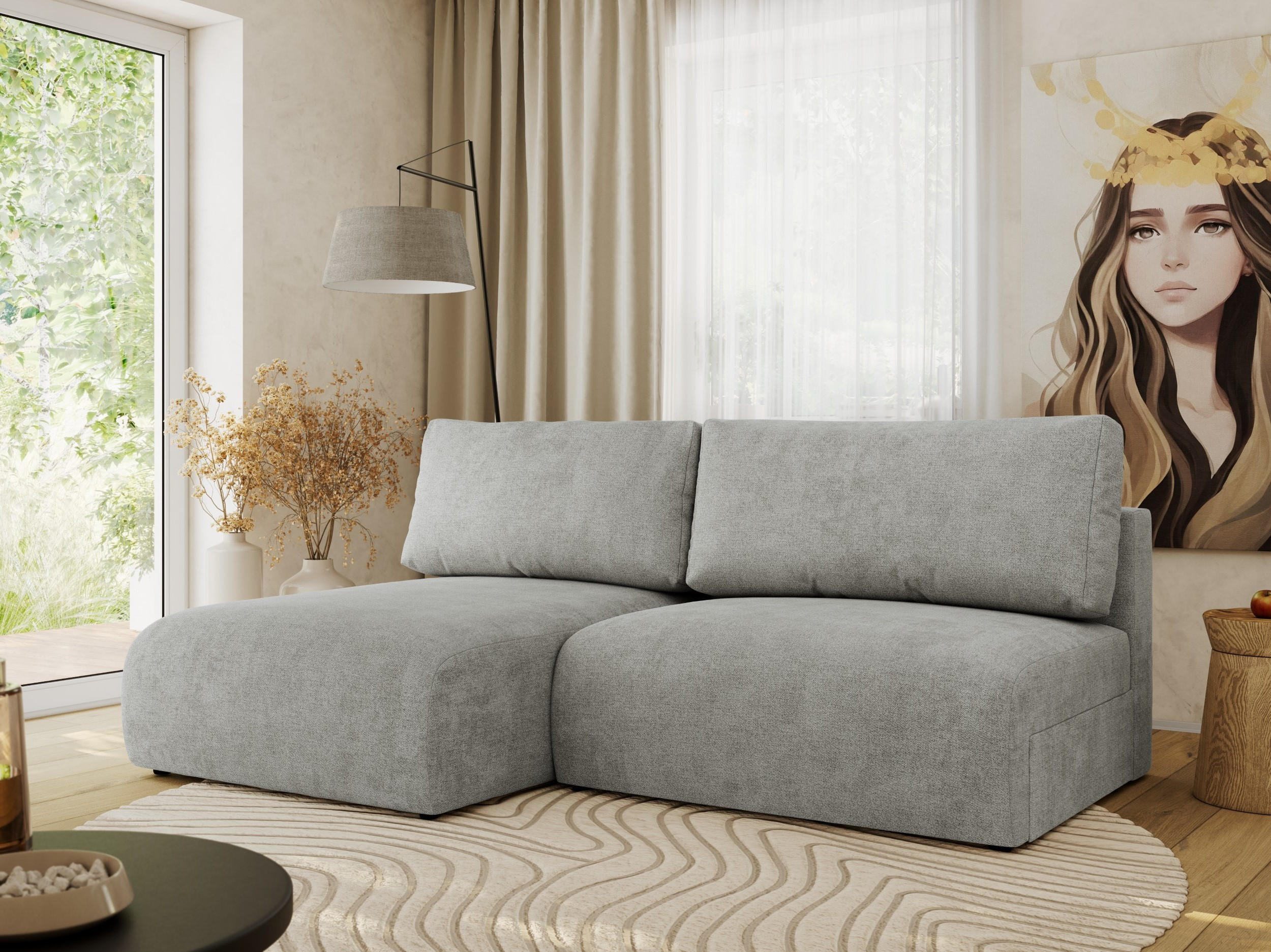 ECKSCHLAFSOFA VIVO L Hellgrau Struktur - links - Hellgrau/Schwarz, Kunststoff/Textil (223/150cm) - MKS