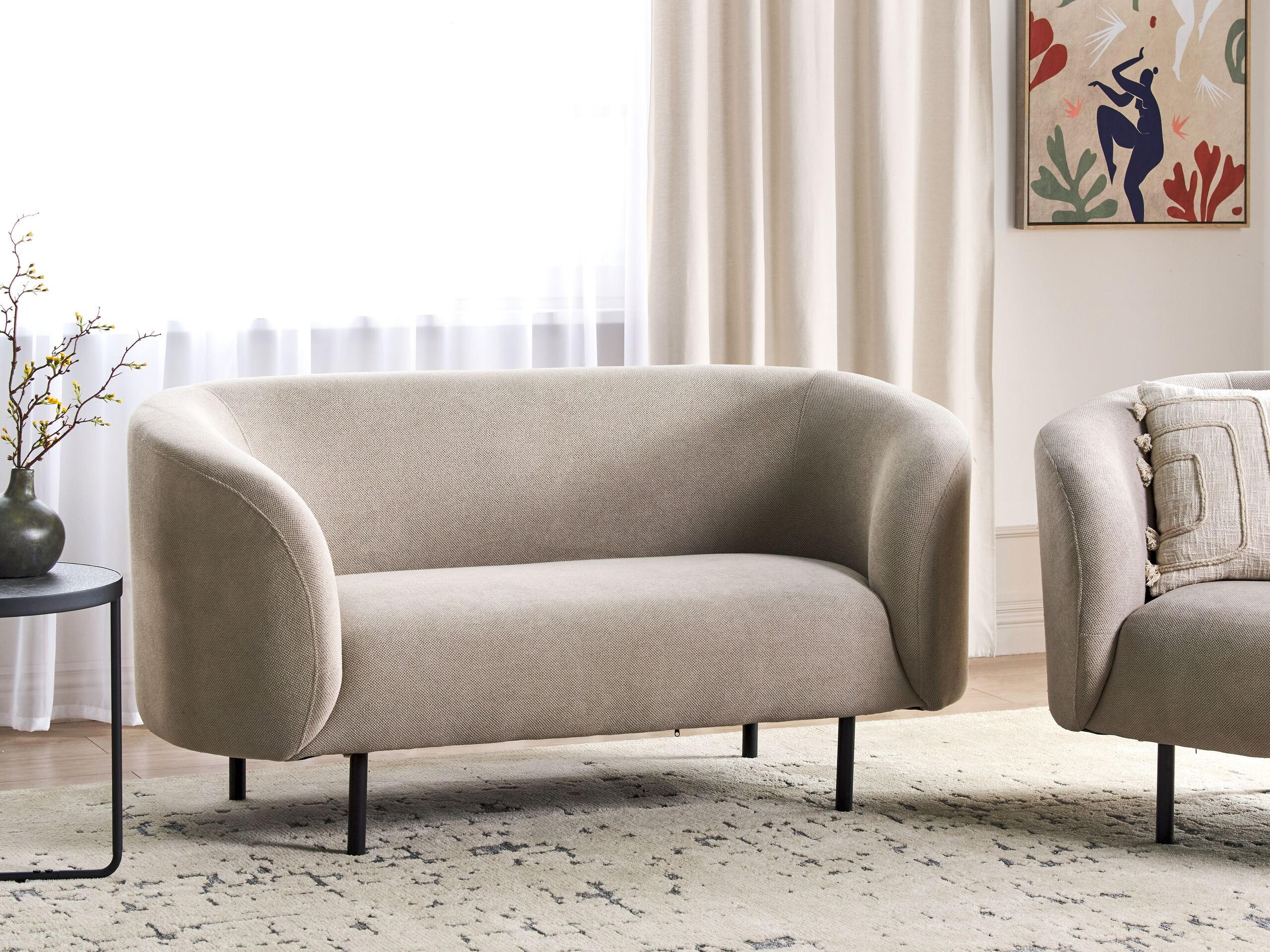 2-SITZER-SOFA Stoff taupe/schwarz Loen - Beige/Schwarz, Textil (155/79/70cm) - Beliani