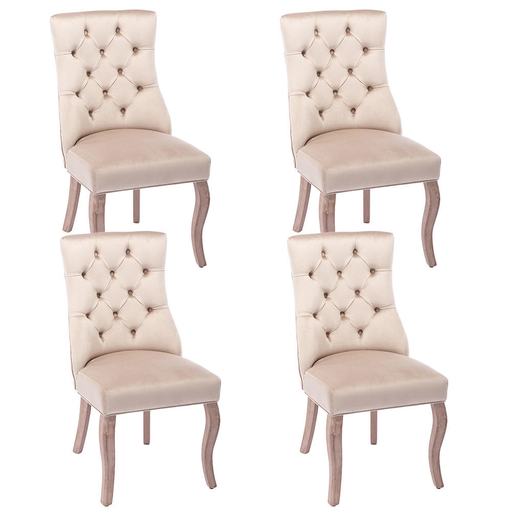 STUHL-SET 4 Stück in Beige Samt - Beige, Holz/Fell (47/97/51cm) - KOMHTOM