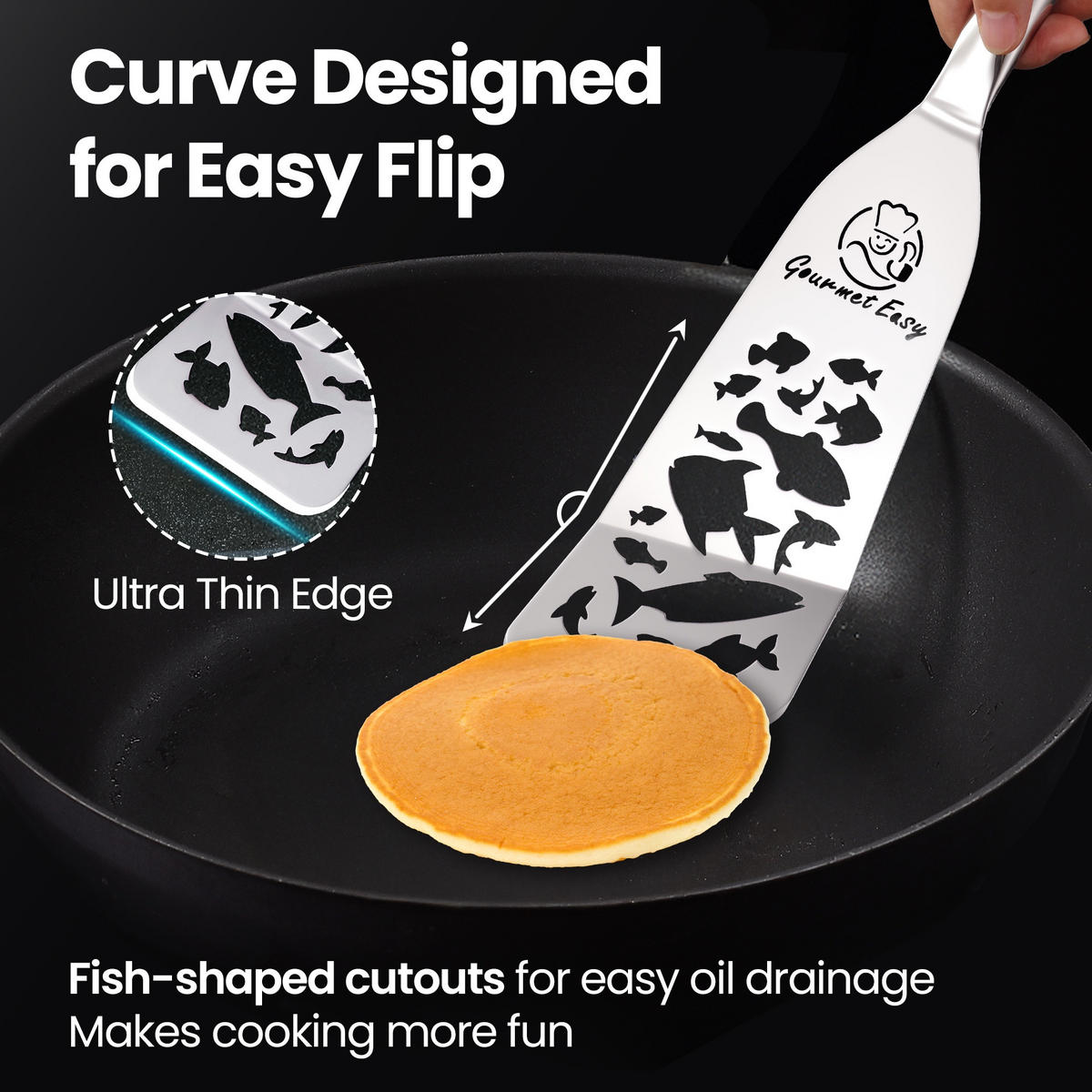 FISCHWENDER-SET aus Edelstahl, ultradünner flexibler Pfannenwender - Edelstahlfarben, Metall (34/2.5/9cm) - Gourmet Easy