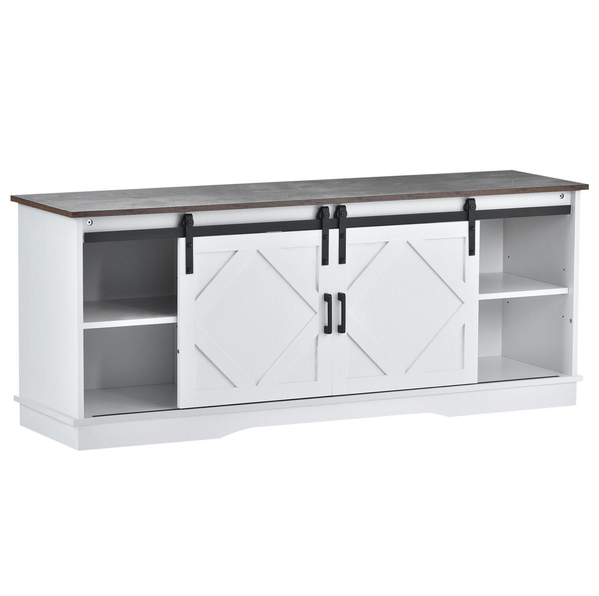 TV ormarić 150/40/60 cm smeđe-bijeli od iverice s kliznim vratima i podesivim policama - bijela, drvni materijal (150/60/40cm) - OKWISH