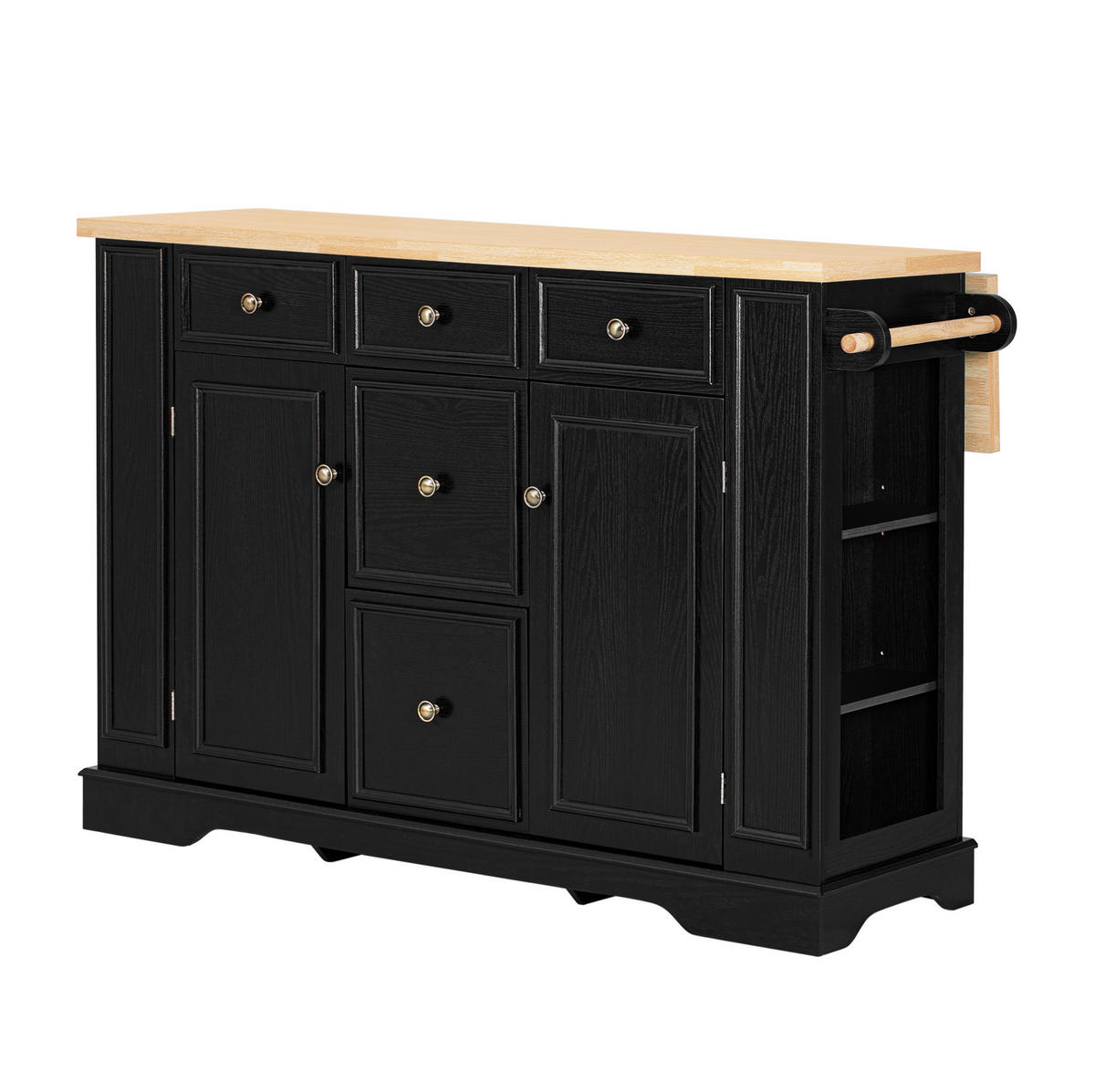 KÜCHENINSEL 130,5/40-65/92 cm schwarz mit klappbarer Arbeitsplatte und Ladestation - Schwarz, Holzwerkstoff (130.5/92/65cm) - OKWISH