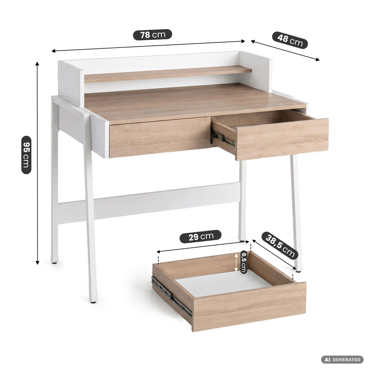 SCHREIBTISCH FLUX 78 cm Sonoma Eiche - Weiß/Sonoma Eiche, Holzwerkstoff (78/48/95cm) - Akord