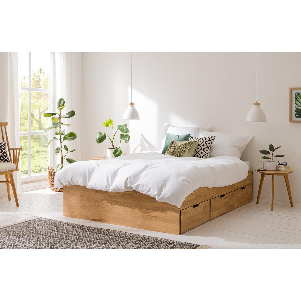 MASSIVHOLZBETT - Massivholz - Braun - Eichefarben, Holz (140/200cm) - home24