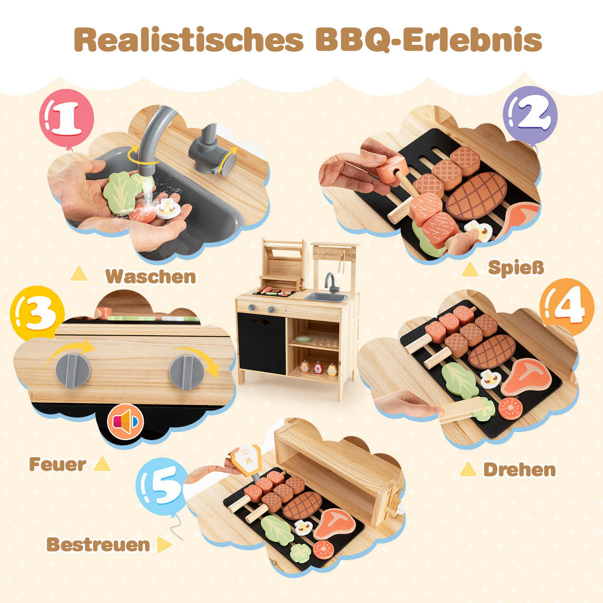 KINDERKÜCHE Outdoor Natur - Naturfarben, Holz (69/40/90cm) - COSTWAY