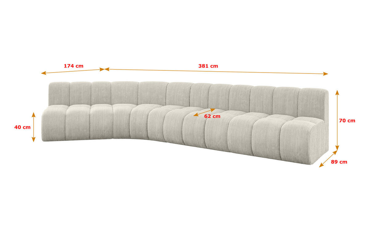 ECKSOFA modulares Sofa Montra-L2 - 381x174x70 cm Creme - Hellgrau/Creme, Holzwerkstoff/Textil (381/174cm) - ALTDECOR