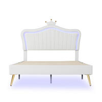 POLSTERBETT mit LED-Beleuchtung 140/200 cm aus Kunstleder mit verstellbarem Kopfteil - Weiß, Textil (140/200cm) - BEAOK