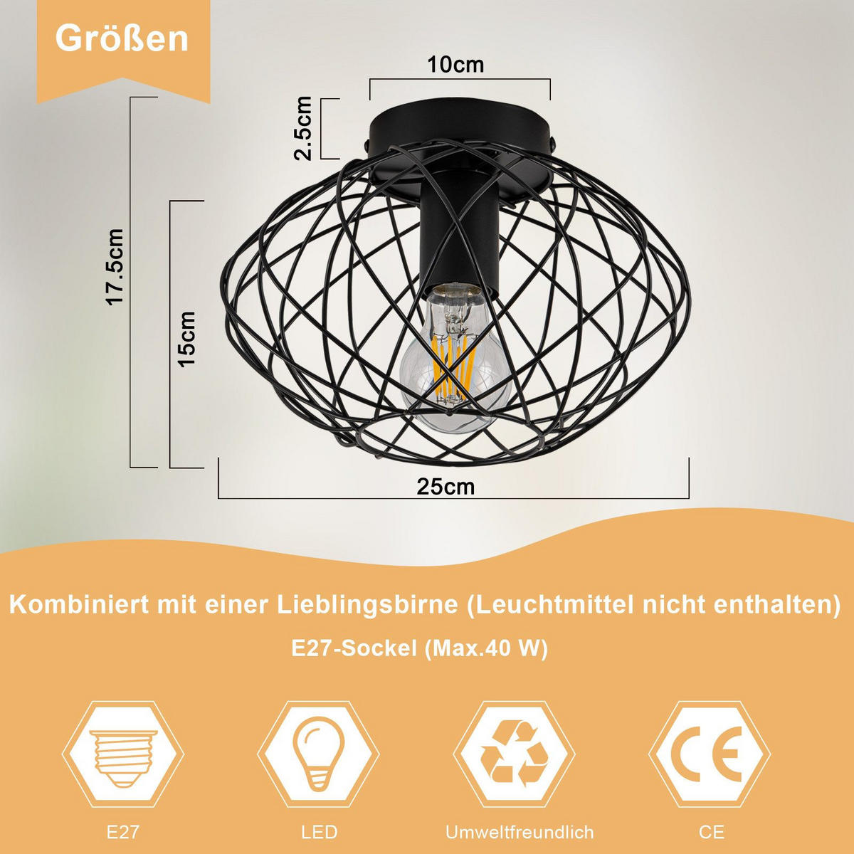 DECKENLEUCHTE Ladner 25/25/17.5cm - Schwarz, Metall (25/25/17.5cm) - Nettlife