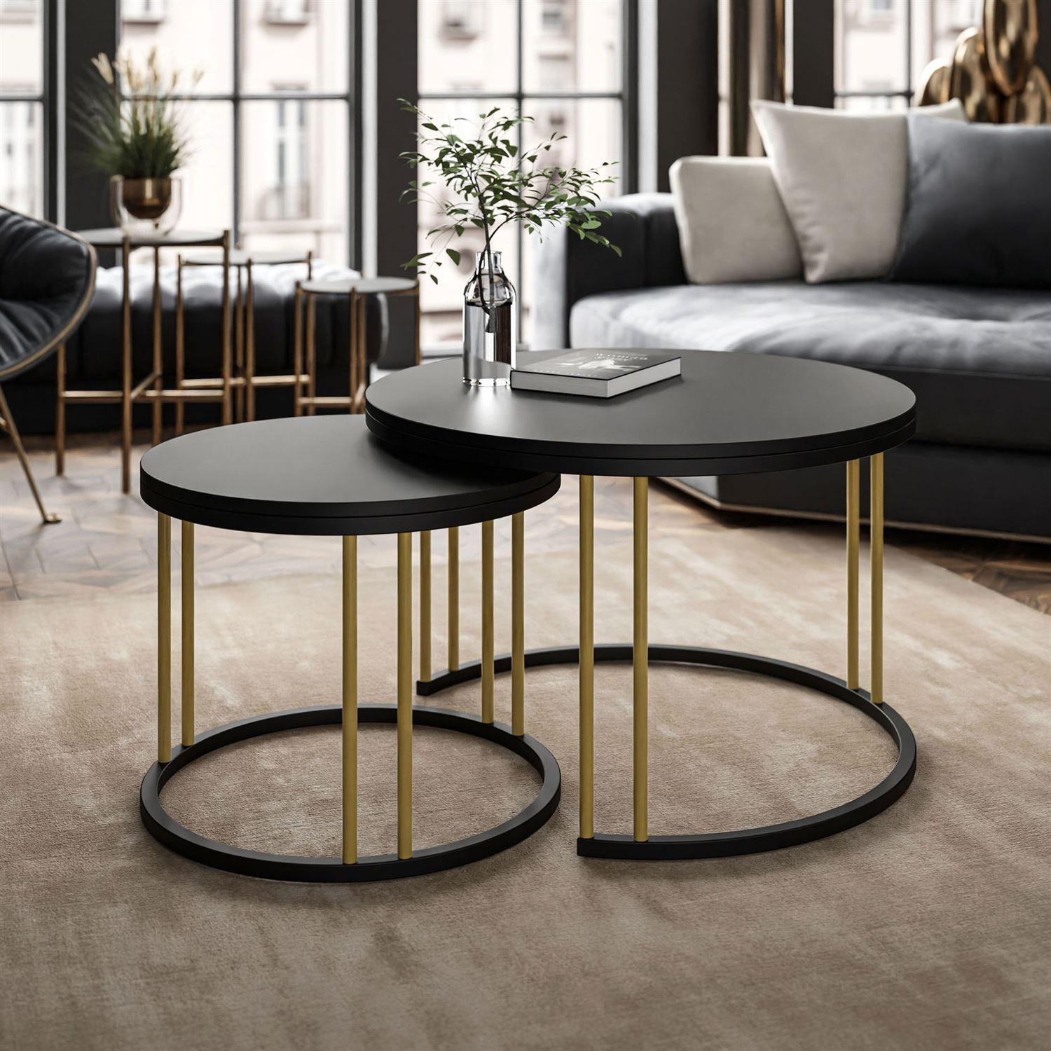 COUCHTISCH 2 in 1 LORI MIX II schwarz matt - Goldfarben, Holzwerkstoff (70/70/48cm) - Lookway