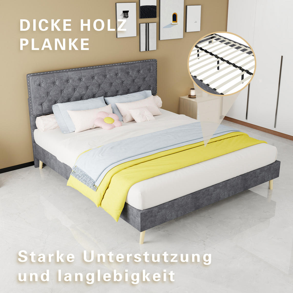 POLSTERBETT 160/200 cm DE-35451 mit weichem Kopfteil Grau - Grau, Metall (160/200cm) - ComfortXL