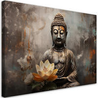 BILD AUF LEINWAND Meditierender Buddha abstrakt 90x60cm - Grau, Textil (90/60cm) - Feeby