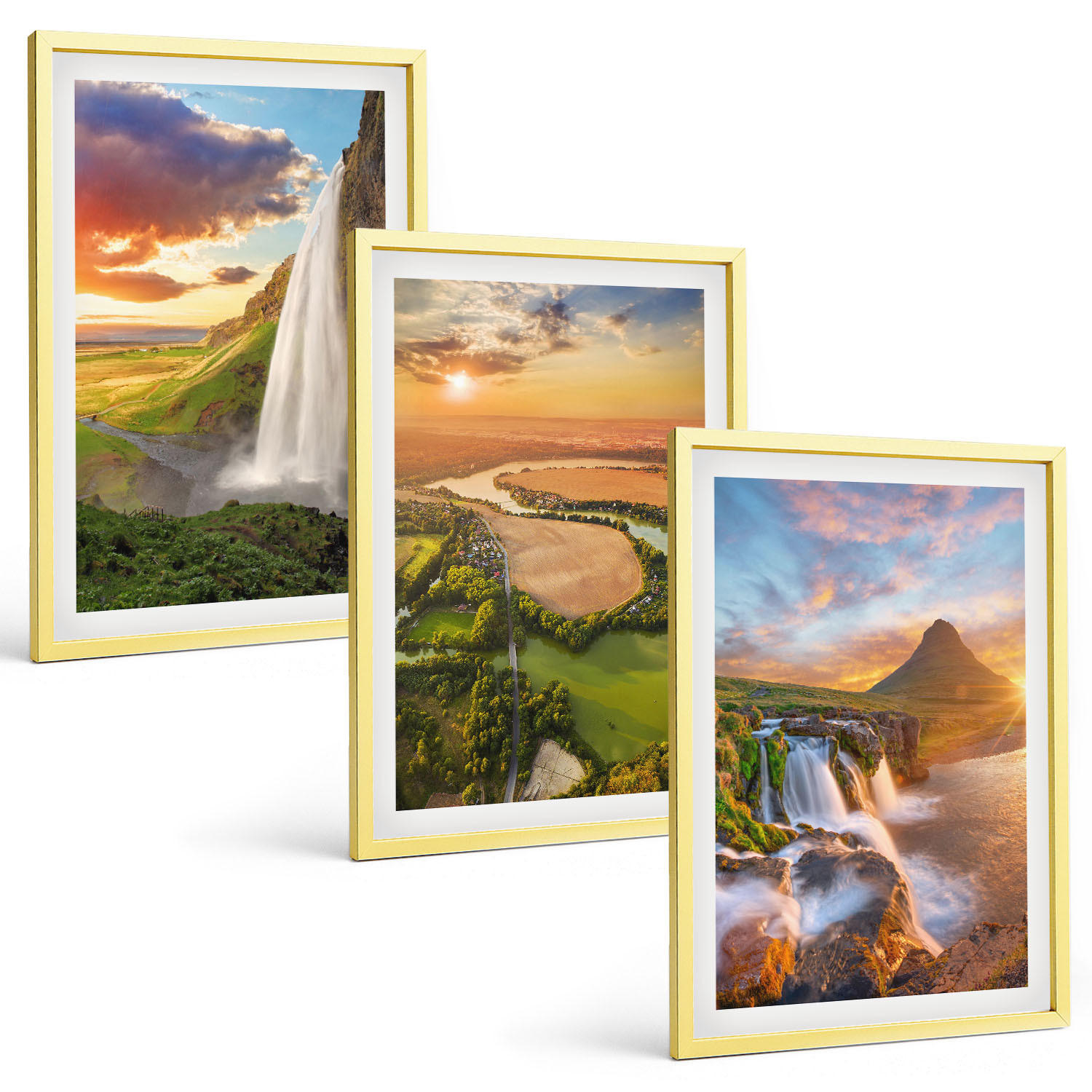 BILDER SET 3er Set - 40x60 cm Goldrahmen - Wasserfälle Landschaften im Westen - Goldfarben, Kunststoff (40/60cm) - TULUP
