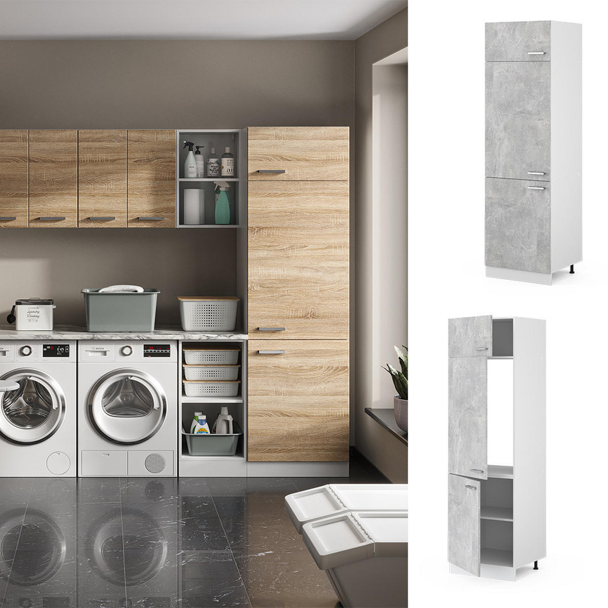 UNIVERZÁLNÍ SPÍŽNÍ SKŘÍŇKA R-Line Beton - šedá/bílá, kompozitní dřevo (60/207/57.2cm) - Vicco