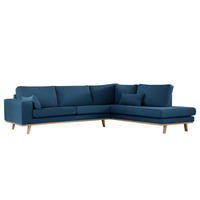 ECKSOFA mit Ottomane - Blau/Buchefarben, Textil (287/219cm) - home24