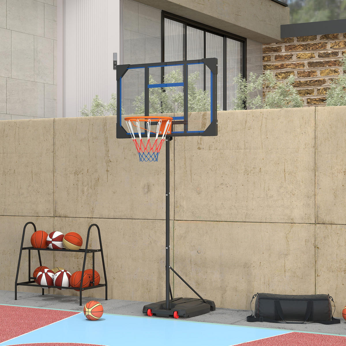 BASKETBALLKORB DE-18521 höhenverstellbar 210-260 cm Blau - Blau, Kunststoff (53/82cm) - ComfortXL