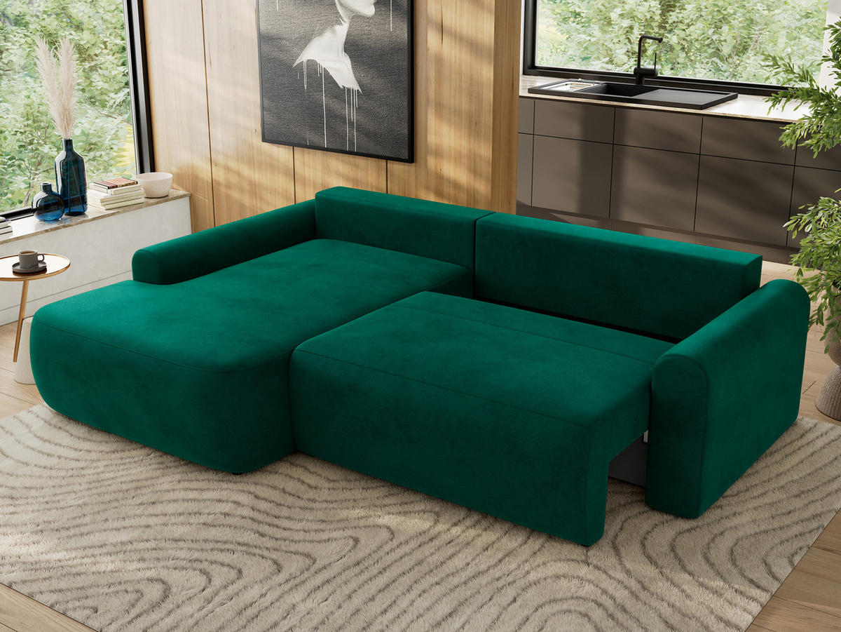 ECKSCHLAFSOFA CUBO L Dunkelgrün Velvet - links - Dunkelgrün/Schwarz, Kunststoff/Textil (273/187cm) - MKS