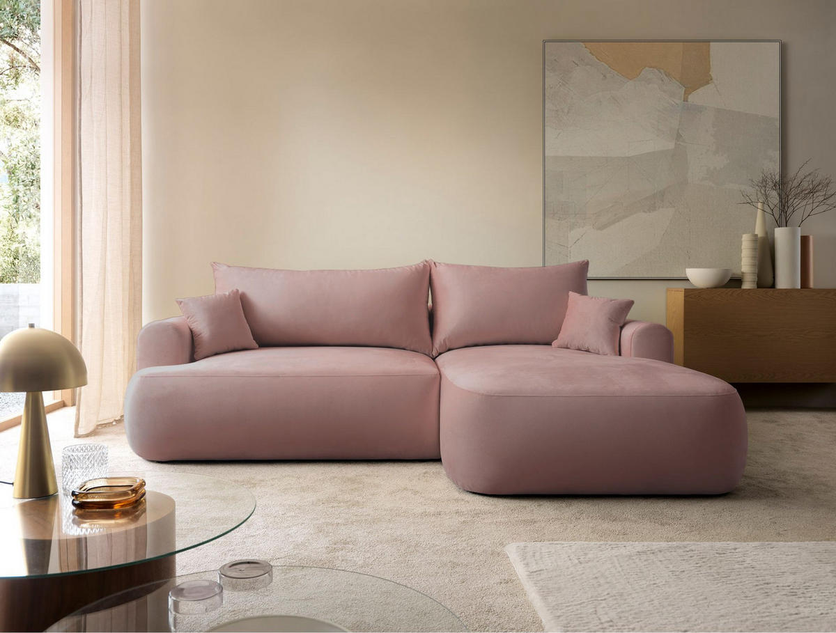 ECKSOFA Ovo Hellrosa mit wasserabweisendem Samtbezug - Hellrosa/Schwarz, Kunststoff/Textil (165/260cm) - Selsey