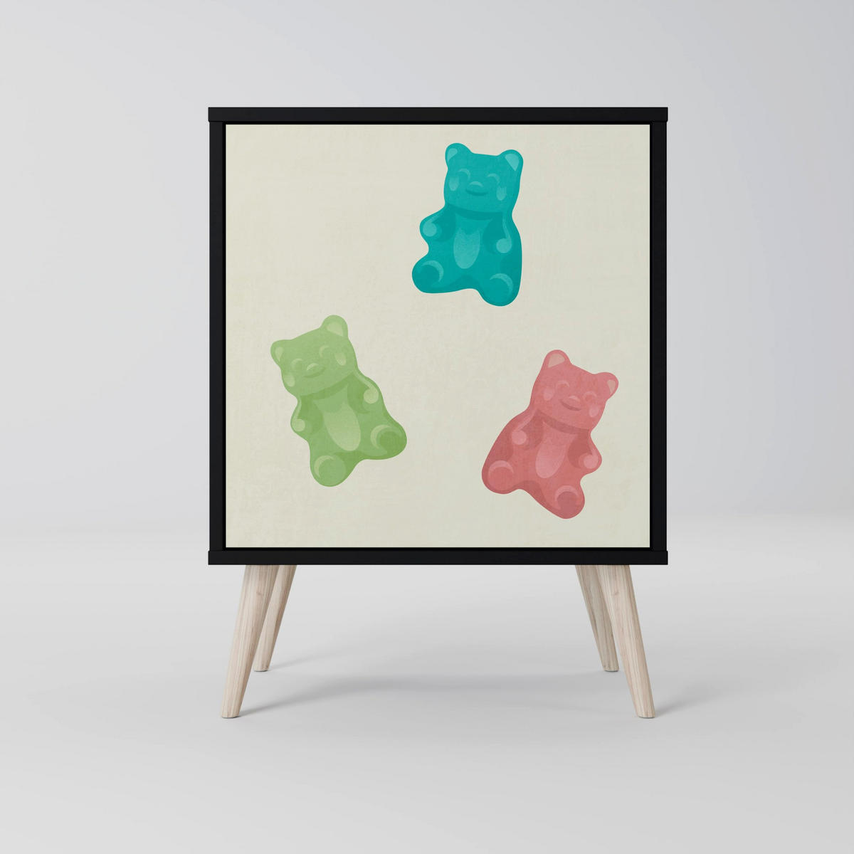 SIDEBOARD GUMMY BEARS, Schwarz, 57,5x42x75,5 cm, Goldfarbene Metallfüße - Goldfarben/Multicolor, Holzwerkstoff/Metall (57.5/75.5/42cm) - SpaceRebels