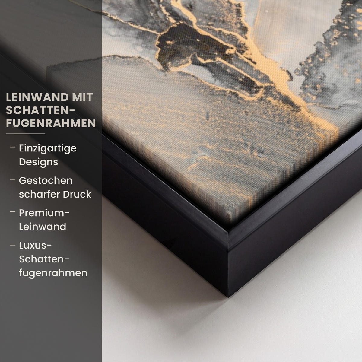 LEINWAND Bilder mit Rahmen - Grau - Luxus - Gold - Marmor - 40x60 - Dunkelgrau, Textil (40/60cm) - MuchoWow