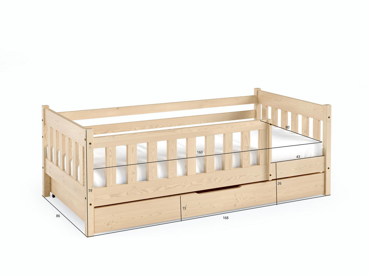KINDERBETT ELSA mit Bettkasten 80x160 cm Kieferfarben - Kieferfarben, Holz (80/160cm) - MASSENO