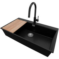 GRANITSPÜLE Oslo, 2-er set Schwarz 88/50 cm 1 Becken + Küchenarmatur 40/20 cm + Ablauf-Set + Schneidebrett ab 90er Unterschrank - Chromfarben/Beige, Kunststoff (88/20/50cm) - Primagran