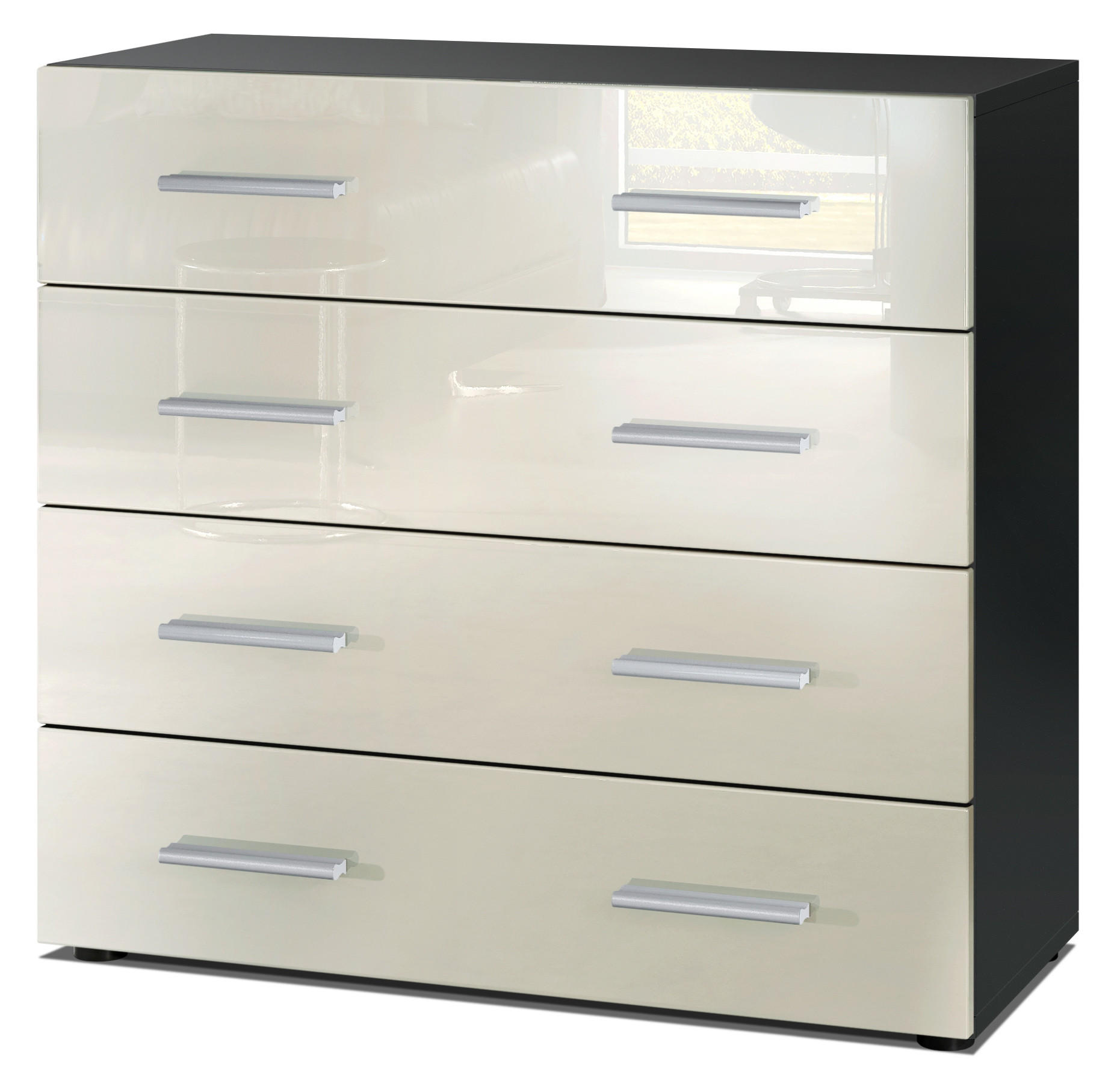 KOMMODE Pavos Creme Hochglanz - Creme, Holzwerkstoff (76/72/35cm) - Vladon
