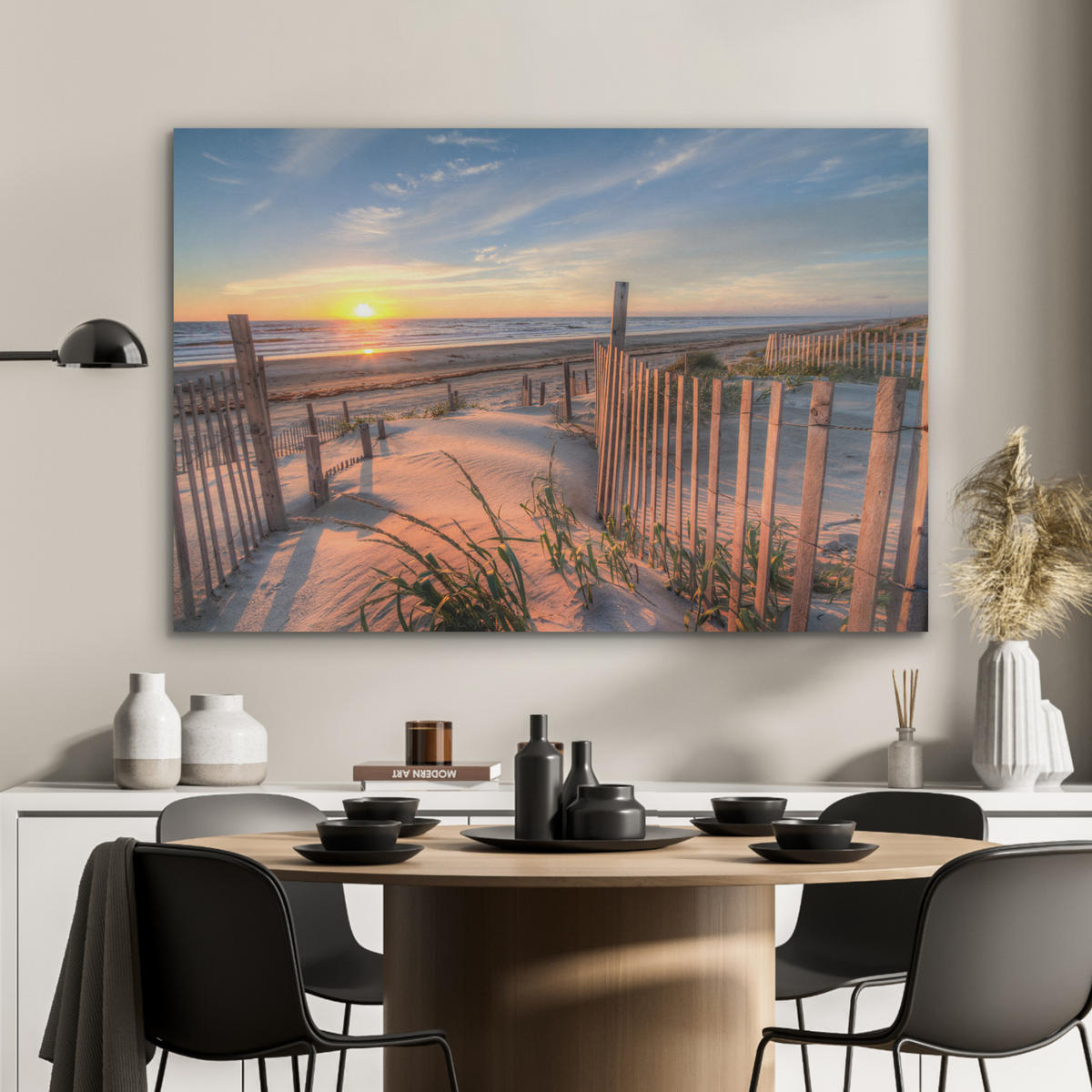 AKUSTIKBILD Strand - Meer - Düne - Sonnenuntergang - Landschaft Akustikpaneele 90x60 cm - Beige, Kunststoff (90/60/0.9cm) - MuchoWow