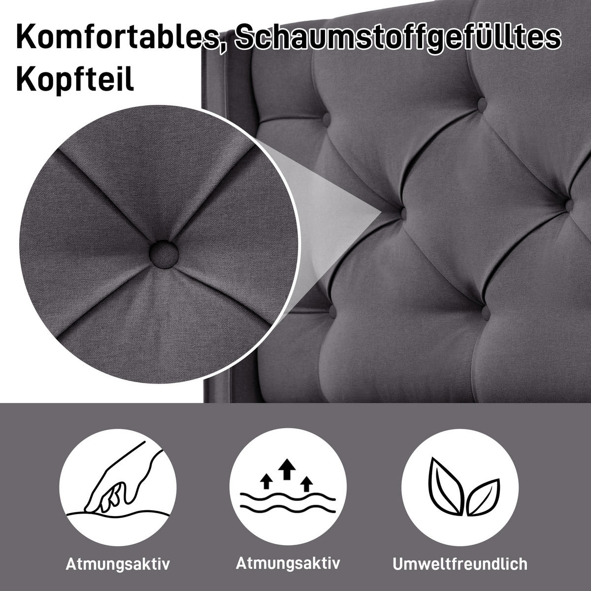 POLSTERBETT 90/200 cm aus Baumwolle mit hydraulischem Bettkasten und gepolstertem Kopfteil, Grau - Grau, Textil - Redom