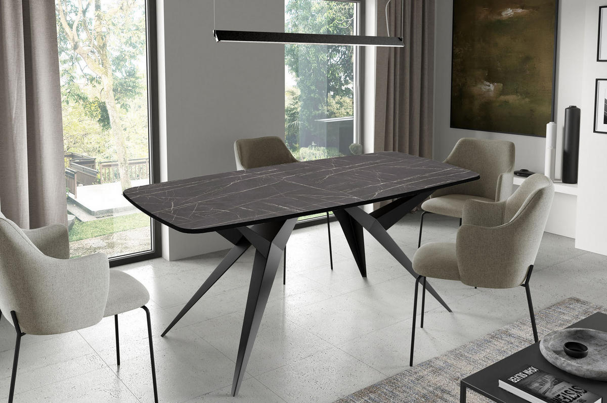 ESSTISCH Trax ausziehbar rechteckig oval, Marmor Schwarz 180-260/90/76 - Anthrazit/Schwarz, Holzwerkstoff/Metall (180/90/76cm) - WFL GROUP