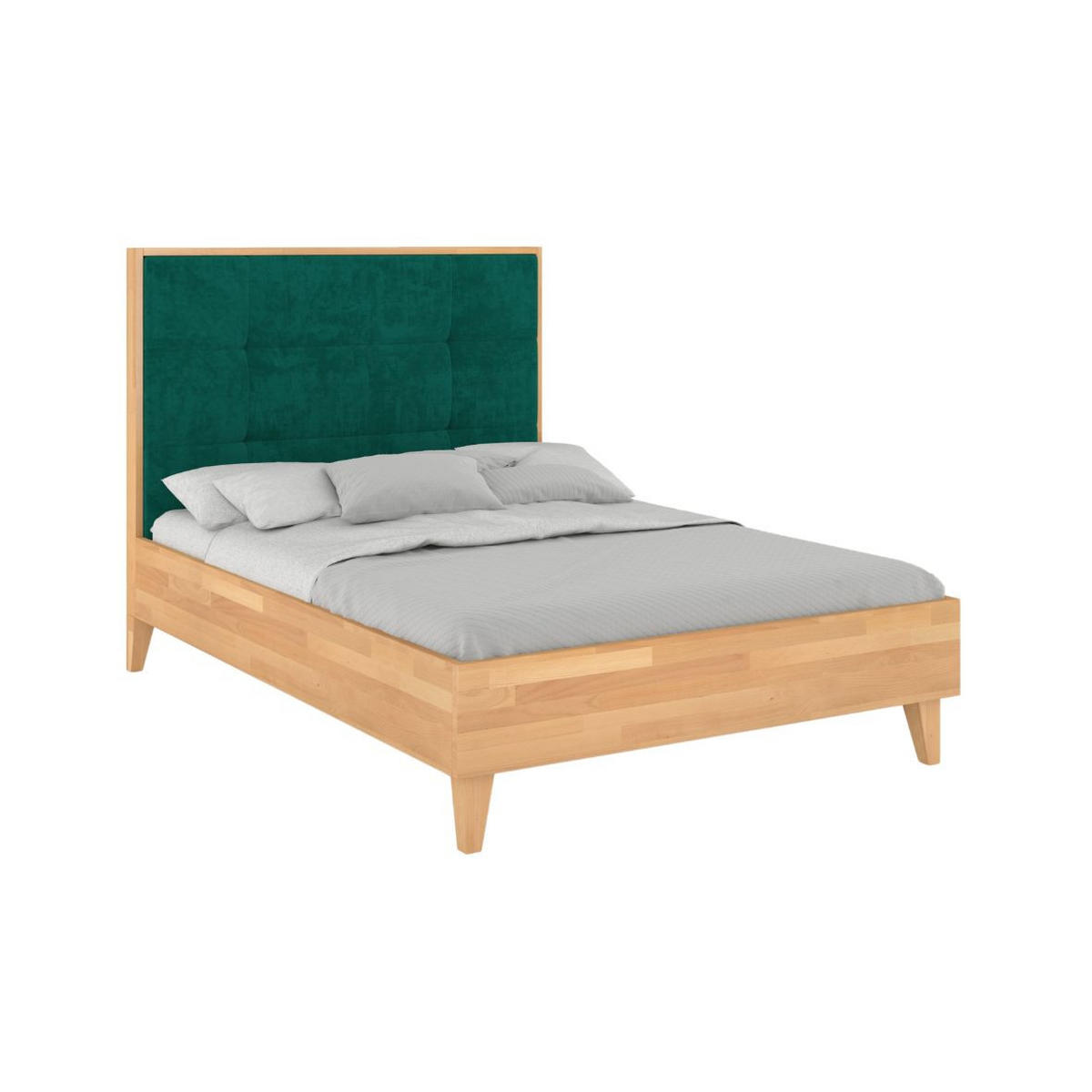 MASSIVHOLZBETT Frida, gepolstertes Kopfteil, Buche - lackiert, Naturfarben/Grün, 160x200 - Buchefarben/Grün, Holz/Buchenholz (160/200cm) - Visby
