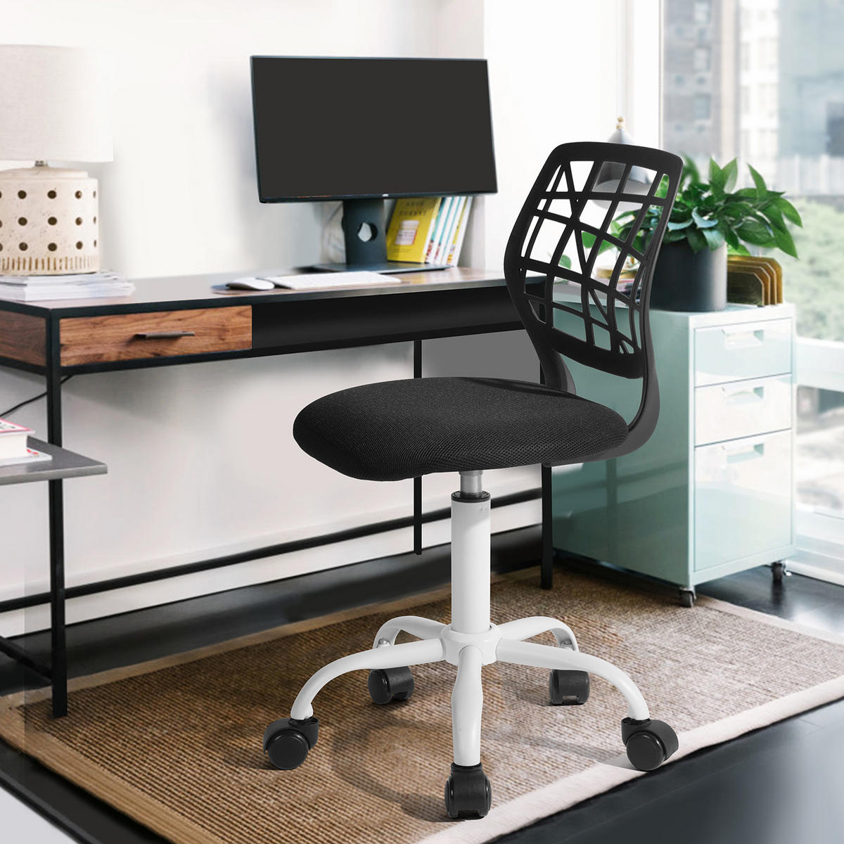 DREHSTUHL Schwarz - Schwarz/Weiß, Metall (38/85/39cm) - Urban Meuble