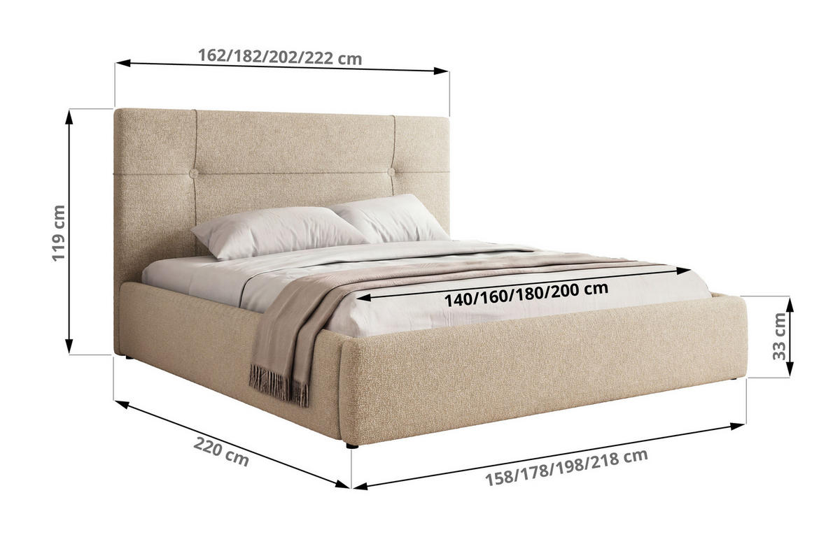 ČALÚNENÁ POSTEĽ CALERIO CLASSIC 200/200 - Krémová Štruktúrovaná látka - Matrac Multipocket - čierna/krémová, textil/plast (200/200cm) - MKS