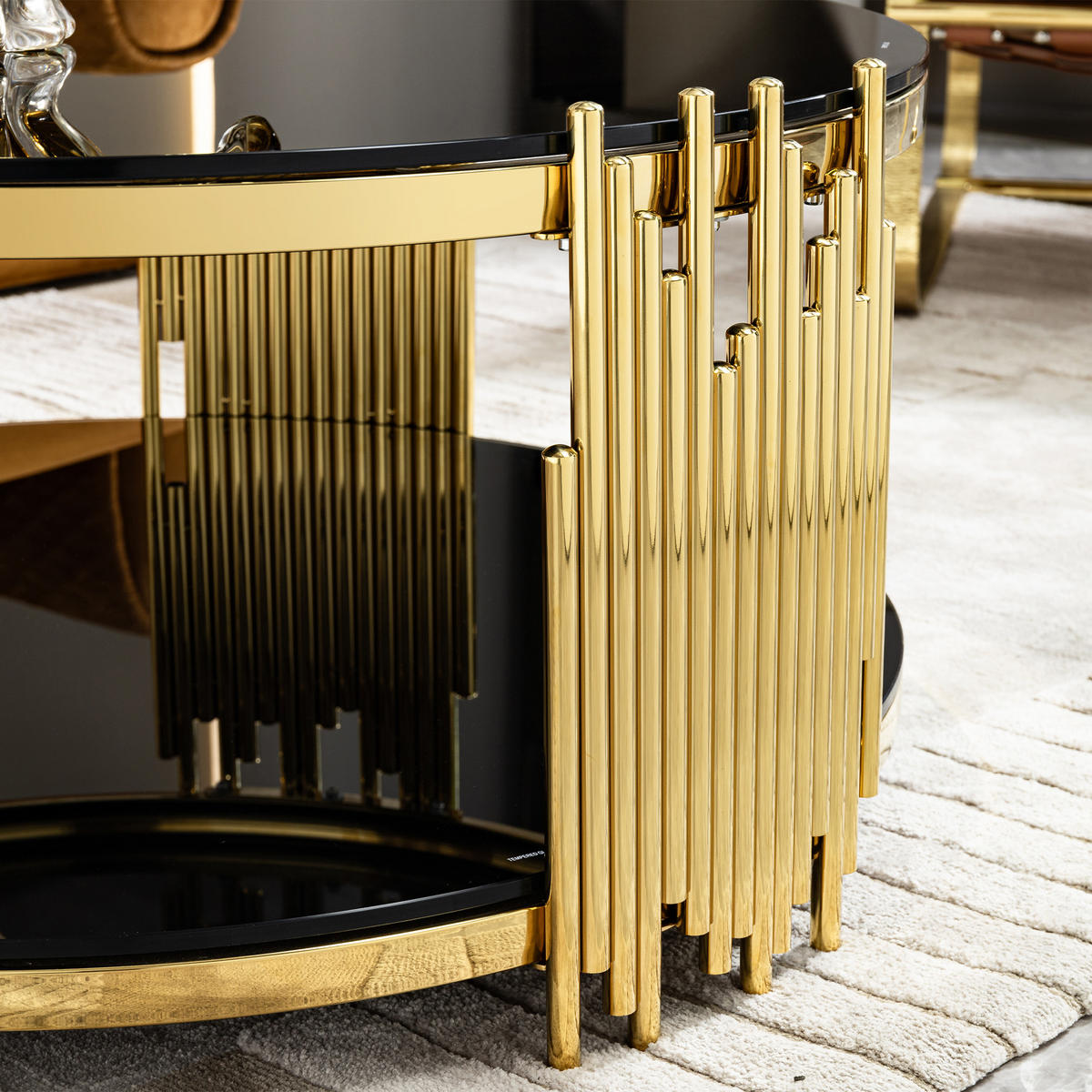 COUCHTISCH mit Doppelglas, gehärteter Glasplatte & Stahlbasis Schwarz - Goldfarben/Schwarz, Glas/Holzwerkstoff (80/80/45cm) - EVRYAE