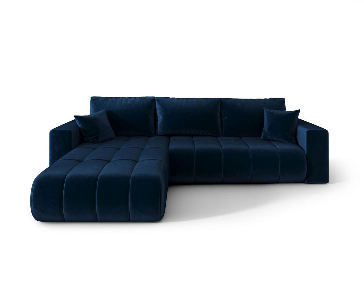 ROHOVÁ pohovka LARA PREMIUM levá tmavě modrá samet Monolith 77 - funkce spaní, úložný prostor - tmavě modrá, textil (280/175cm) - Cornero