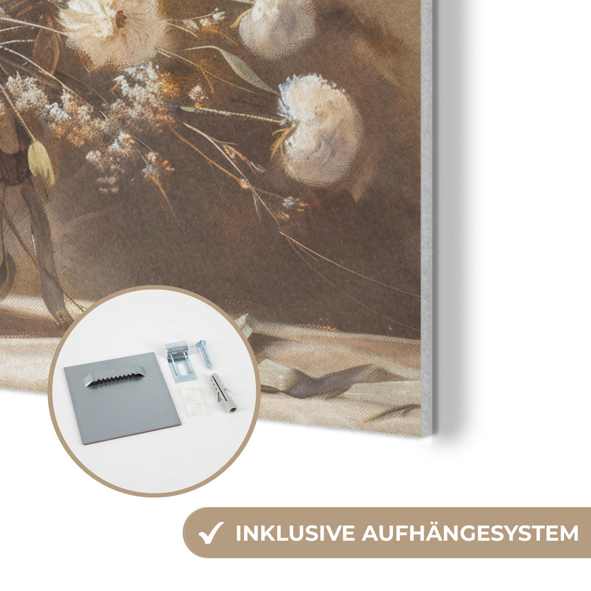 AKUSTIKPANEEL Blumen - Vase - Stilleben - Beige 80x60 cm - Creme, Textil (80/0.9/60cm) - MuchoWow