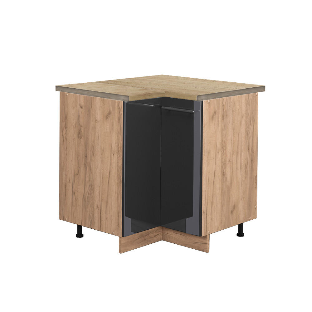 ECKUNTERSCHRANK Fame-Line Anthrazit Hochglanz 80.5 cm, AP Eiche - Honigeiche/Schwarz Hochglanz, Holzwerkstoff (80.5/82/60cm) - Vicco
