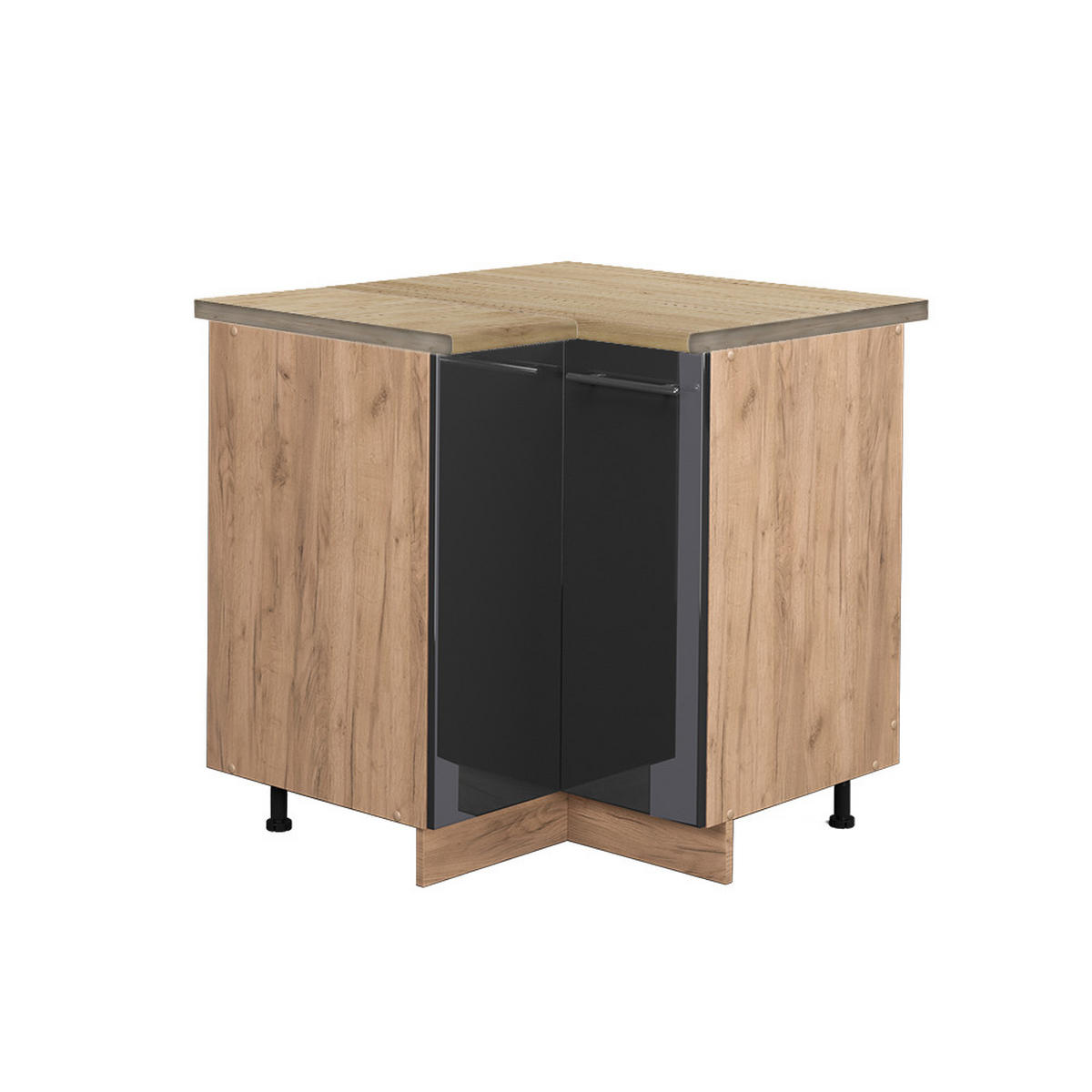ECKUNTERSCHRANK Fame-Line Anthrazit Hochglanz 80.5 cm, AP Eiche - Honigeiche/Schwarz Hochglanz, Holzwerkstoff (80.5/82/60cm) - Vicco