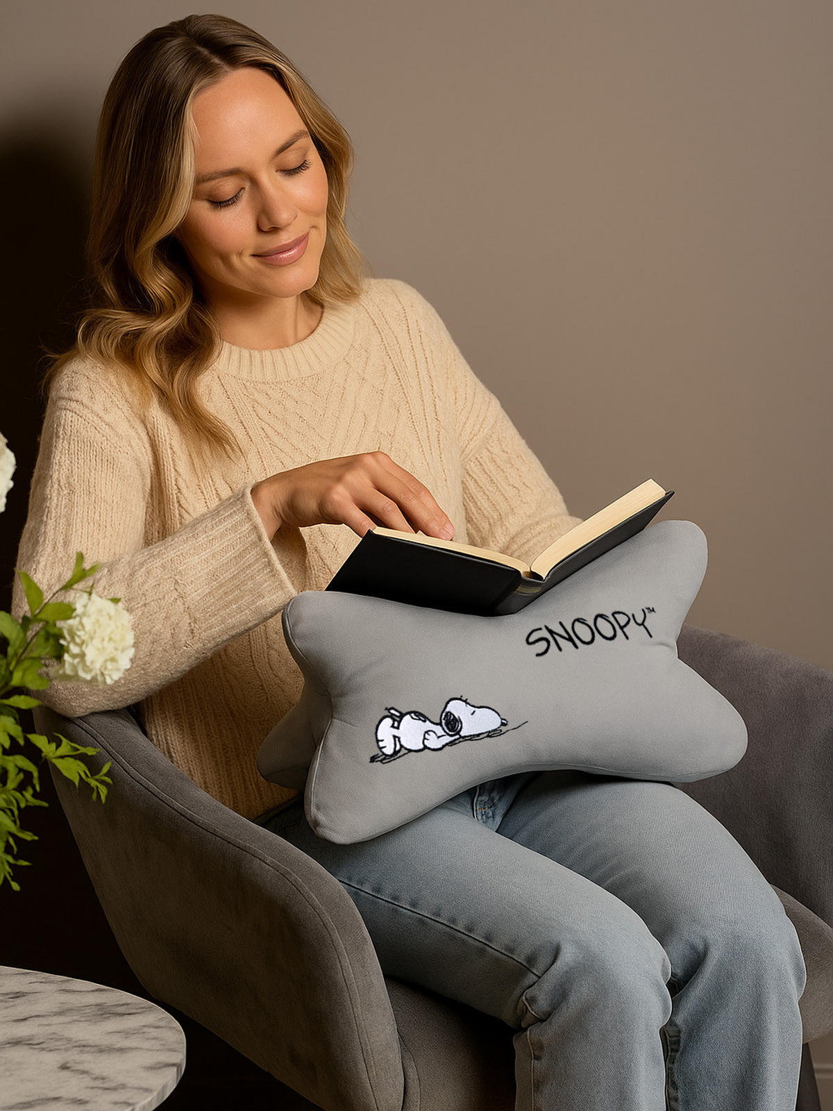 NACKENKISSEN The Peanuts Leseknochen Grau 40 x 20 cm - Grau, Textil (20/40cm) - United Labels