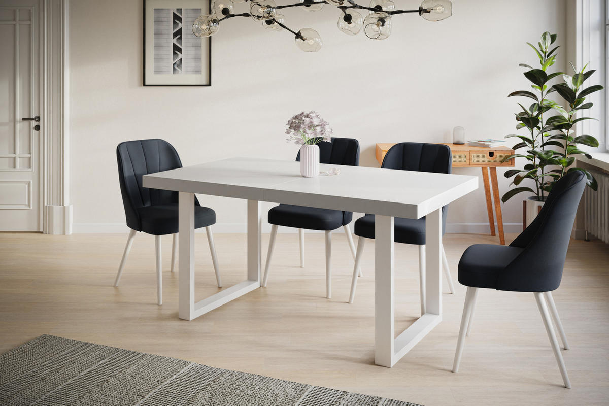 ESSZIMMERTISCH LOFT-U, ausziehbarer Tisch 180-280X90X77 cm, Farbe: Weiß, mit Metallbeinen in Farbe Weiß - Weiß, Holzwerkstoff (180/90/77cm) - Alpi-Möbel